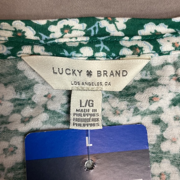 Lucky Bramd women’s short sleeve top size L green floral printed top NWT! - Picture 4 of 8